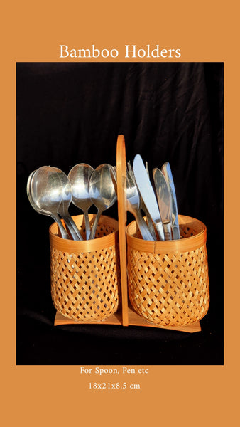 Bamboo holders for pencil, pen, spoon, fork, knife etc